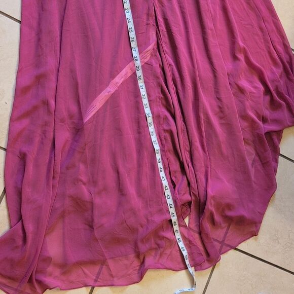 NWT After Six Off-the-Shoulder Maxi Dress Fushia Basque Neck Flounce Sleeves 12 - Picture 4 of 14